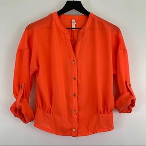 xhilaration XS Orange Button Up Slight Crop Top